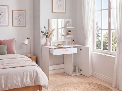 Kaptafel 90cm Wit Make-uptafel Modern - Toilettafel met Spiegel en Plank
