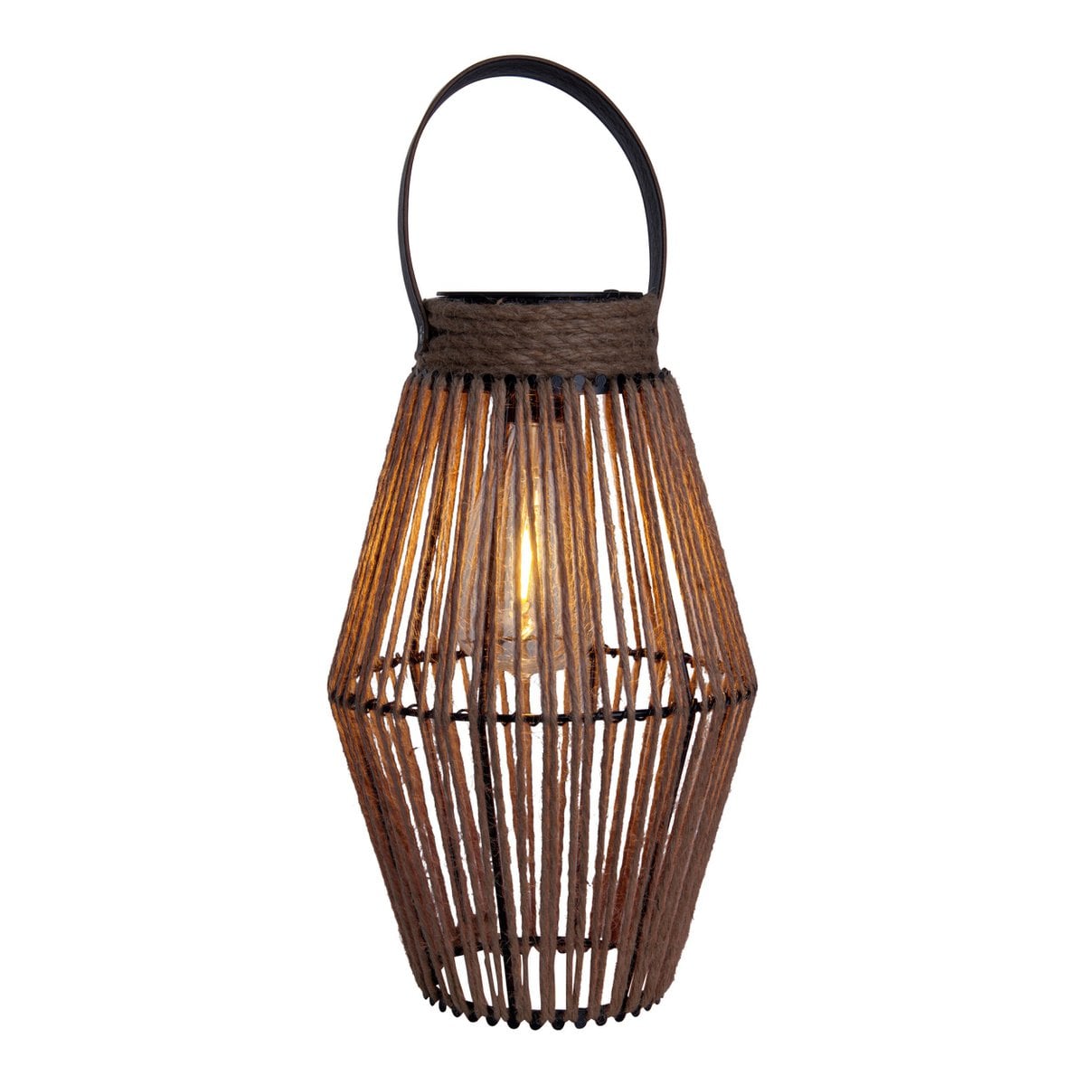 LED ZONNELIJKE LICHT "KORBINIAN" voor tuin en terras, decoratieve lamp gemaakt van metalen en plastic koordbedekking in de natuur, LED's stevig geïnstalleerd, zonnelamp voor buiten 30 x 18 cm