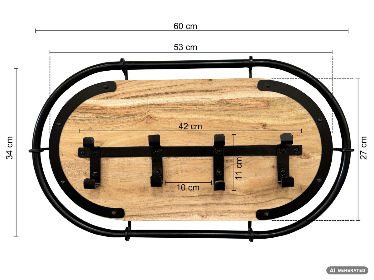 Wandkapstok Acacia Massiefhout 60cm - Modern Kapstokpaneel Hangkapstok met 4 Haken