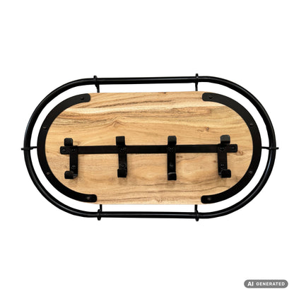 Wandkapstok Acacia Massiefhout 60cm - Modern Kapstokpaneel Hangkapstok met 4 Haken