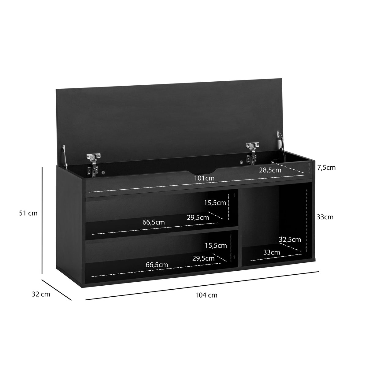 Schoenbank met zitvlak Garderobebank 104x51x32 cm Stof Zwart