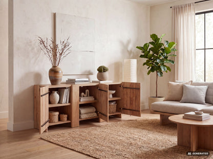 Dressoir Acacia Massief Hout 165cm - Dressoir met 3 Deuren