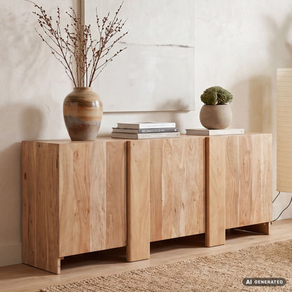 Dressoir Acacia Massief Hout 165cm - Dressoir met 3 Deuren