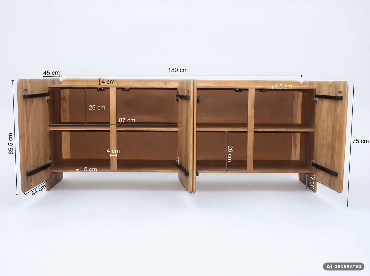 Dressoir Acacia Massiefhout 180cm - Dressoir met 4 deuren