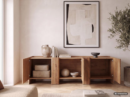 Sideboard Acacia Massief Hout 165cm - Laag Dressoir met 3 Deuren