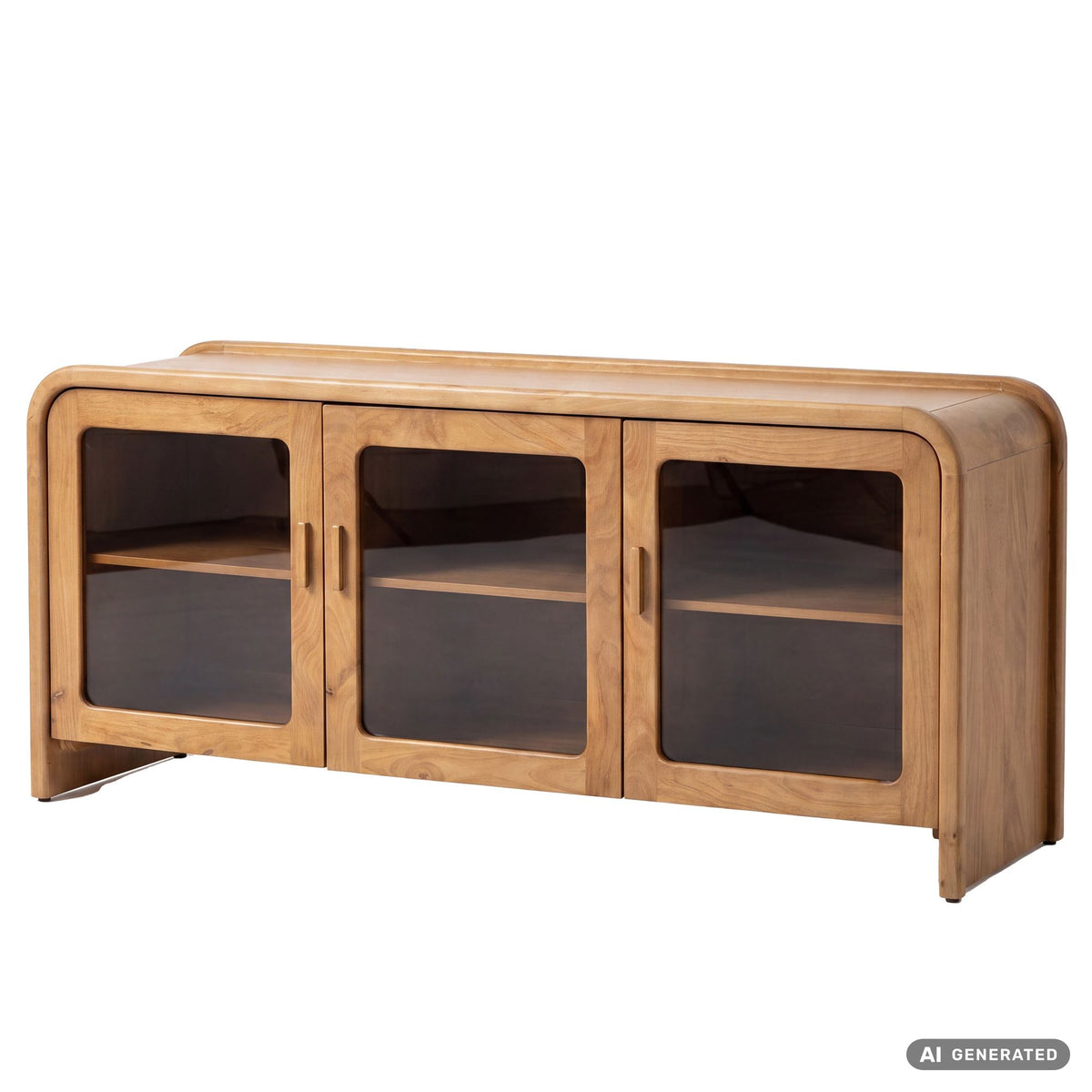 Dressoir Mango Massief Hout 160cm - Dressoir met 3 Glazen Deuren