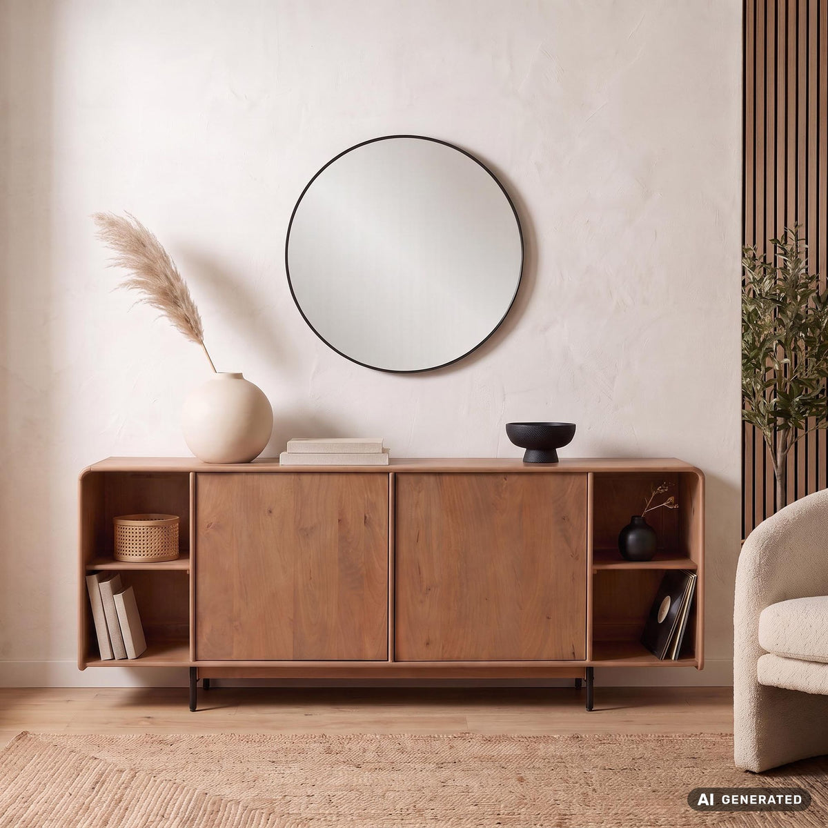 Sideboard Mango Massiefhout 180cm - Dressoir met 2 deuren en rek