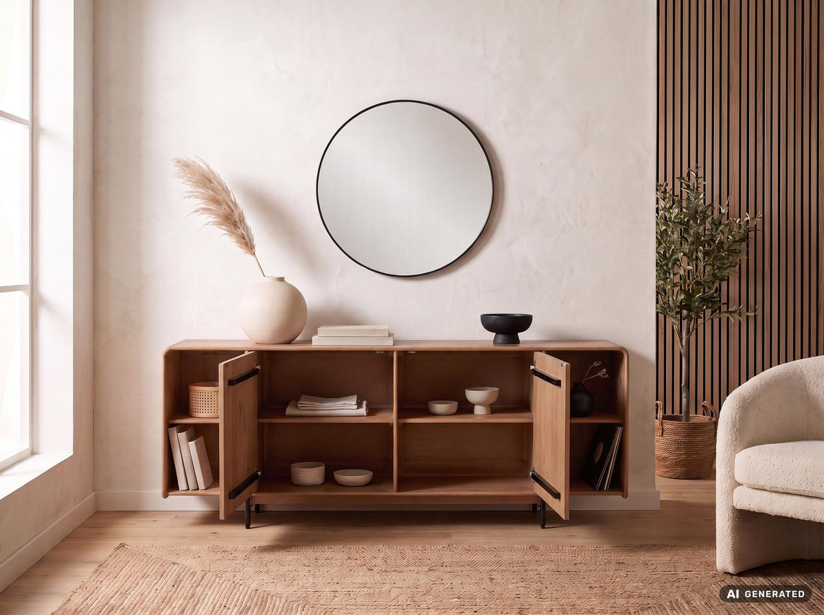 Sideboard Mango Massiefhout 180cm - Dressoir met 2 deuren en rek