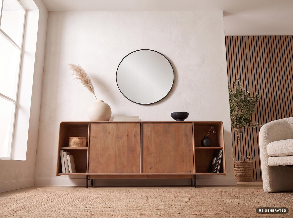 Sideboard Mango Massiefhout 180cm - Dressoir met 2 deuren en rek