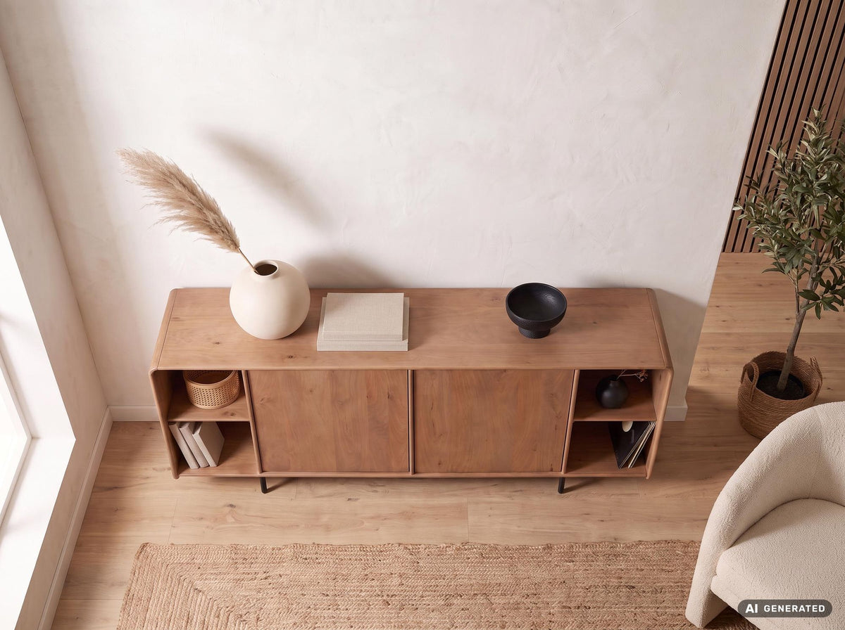 Sideboard Mango Massiefhout 180cm - Dressoir met 2 deuren en rek