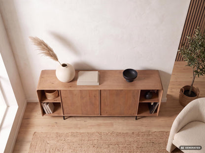 Sideboard Mango Massiefhout 180cm - Dressoir met 2 deuren en rek