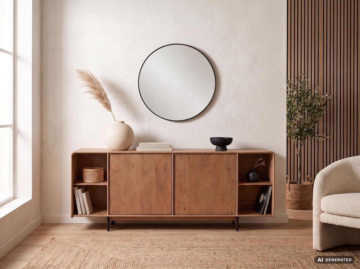 Sideboard Mango Massiefhout 180cm - Dressoir met 2 deuren en rek