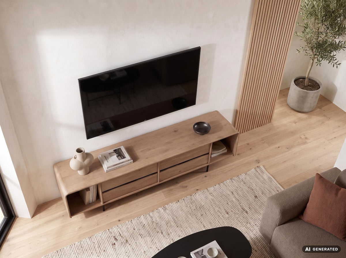 Lowboard 180cm TV-meubel Mango Massiefhout Rechthoekig met 4 Lades - Design TV-kast