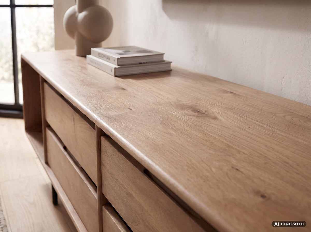 Lowboard 180cm TV-meubel Mango Massiefhout Rechthoekig met 4 Lades - Design TV-kast
