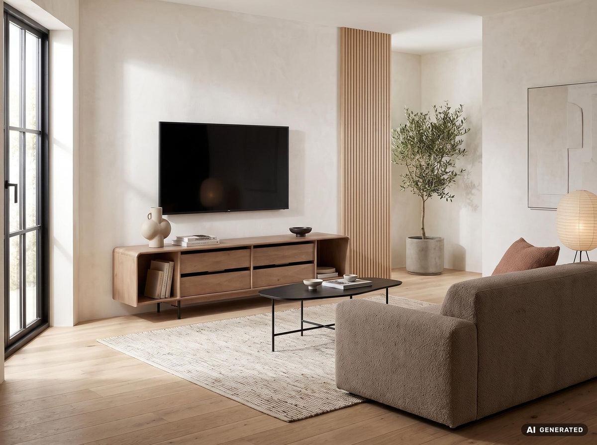 Lowboard 180cm TV-meubel Mango Massiefhout Rechthoekig met 4 Lades - Design TV-kast
