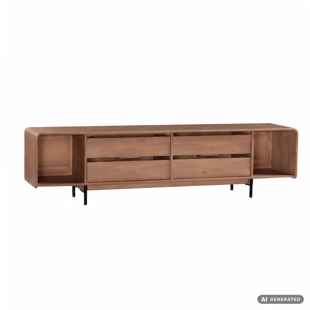 Lowboard 180cm TV-meubel Mango Massiefhout Rechthoekig met 4 Lades - Design TV-kast