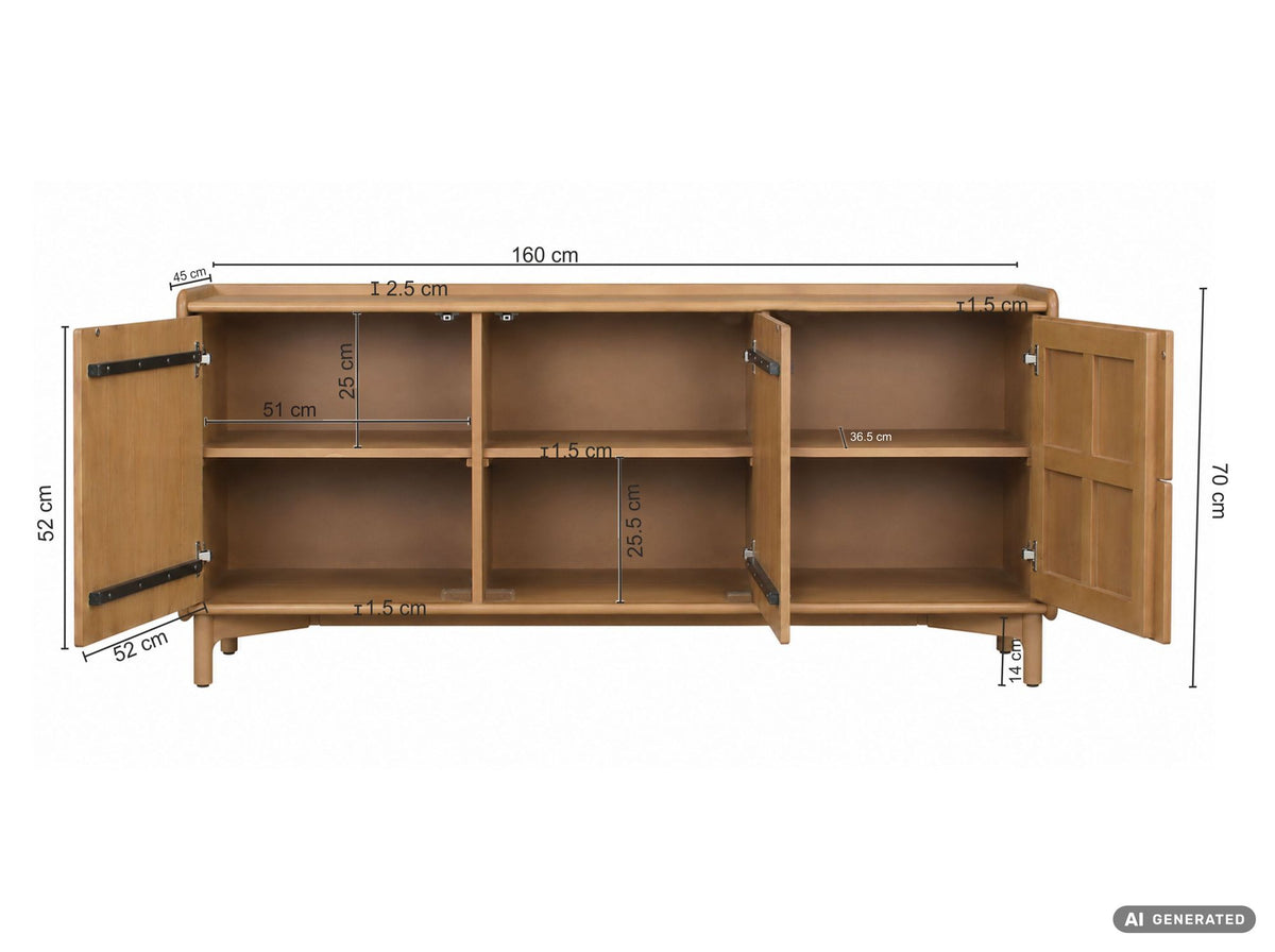 Sideboard Mango Massiefhout 160cm - Dressoir met 3 deuren