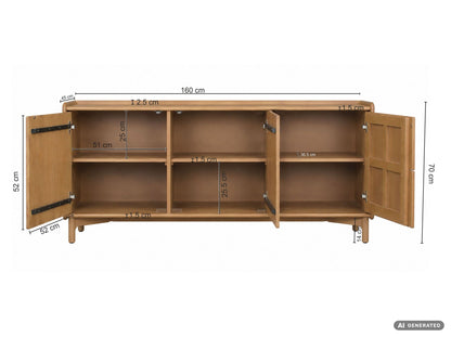 Sideboard Mango Massiefhout 160cm - Dressoir met 3 deuren