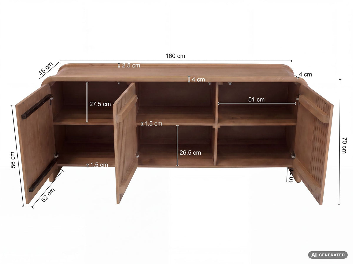 Sideboard Massief Mangohout 160cm - Dressoir met 3 Deuren