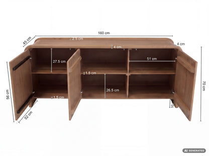 Sideboard Massief Mangohout 160cm - Dressoir met 3 Deuren