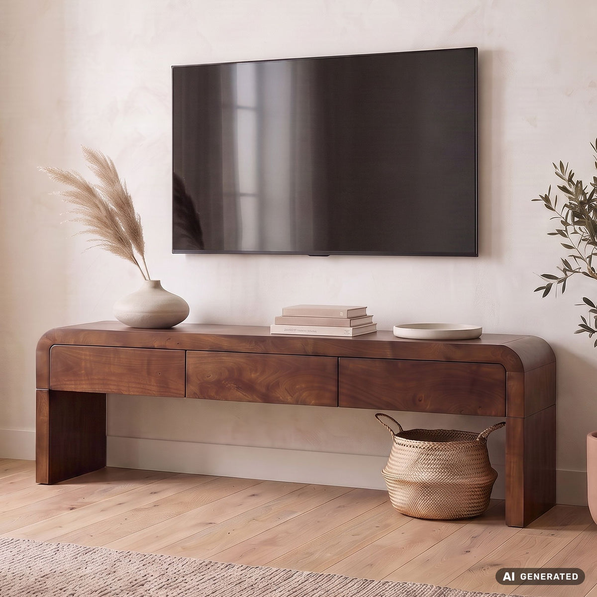 Lowboard 160cm TV-meubel Mango Massiefhout Rechthoekig met 3 Lades - Design TV-kast