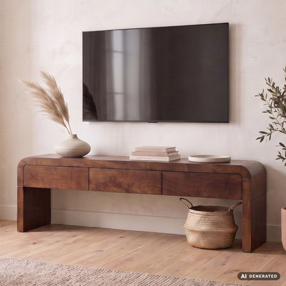 Lowboard 160cm TV-meubel Mango Massiefhout Rechthoekig met 3 Lades - Design TV-kast