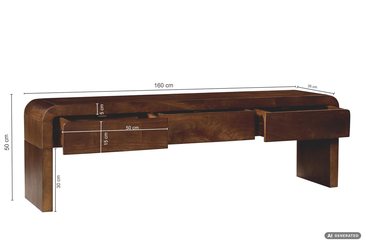 Lowboard 160cm TV-meubel Mango Massiefhout Rechthoekig met 3 Lades - Design TV-kast