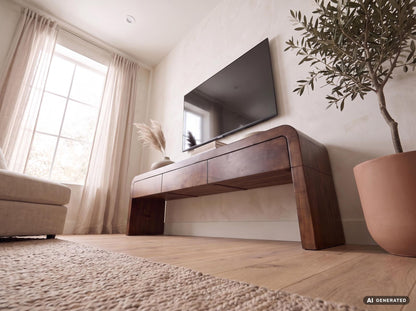 Lowboard 160cm TV-meubel Mango Massiefhout Rechthoekig met 3 Lades - Design TV-kast