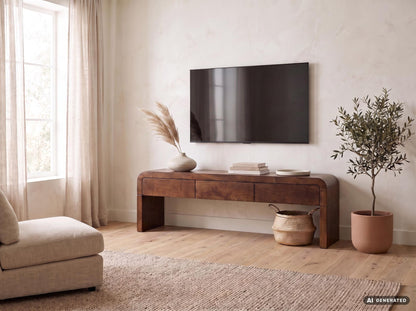 Lowboard 160cm TV-meubel Mango Massiefhout Rechthoekig met 3 Lades - Design TV-kast