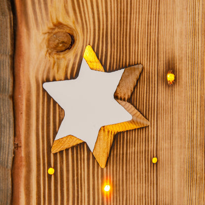 LED Wood-Decolum Moon/Stars 60 cm High Christmas Decorations Made of Wood met stevig ingebouwde LED's