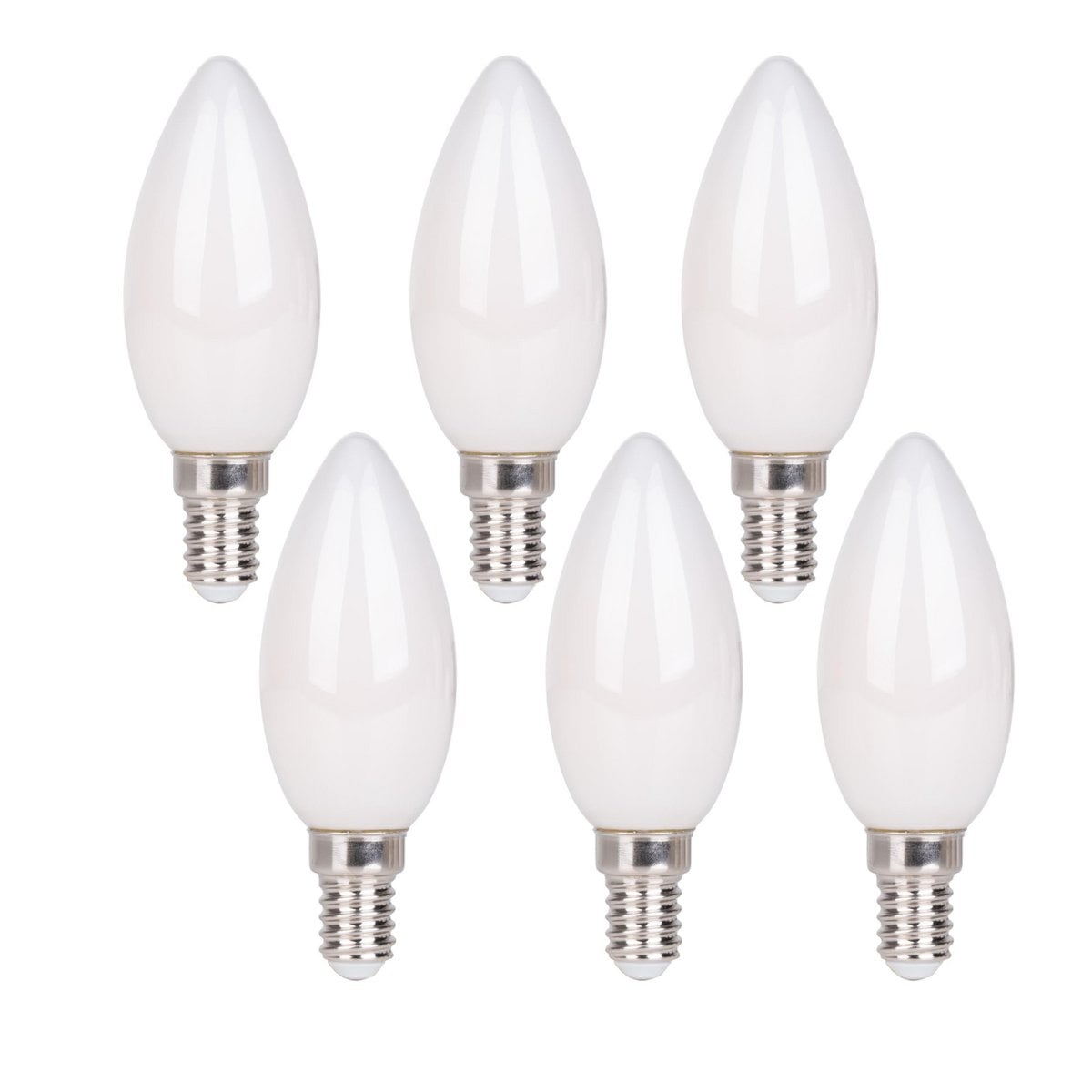 6 Set LED -lamp met E14 -aansluiting, kaarsenvorm 4 watt, gemaakt van metaal en glas, melkachtig