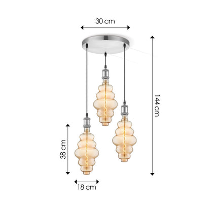 Home Sweet Home hanglamp chroom rond Cloud 3L G160 dimbaar E27 amber
