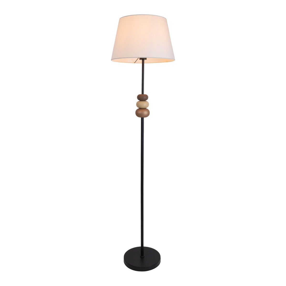 Staande lamp "Elina" 155 cm hoog, Ø 38 cm, metaal in zwart/bruin, tekstblazer in wit, E27