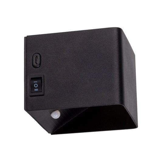Cordy-wall licht "kubus" magnetisch, ca. 10 x 10 cm, gemaakt van black metal, met bewegingssensor