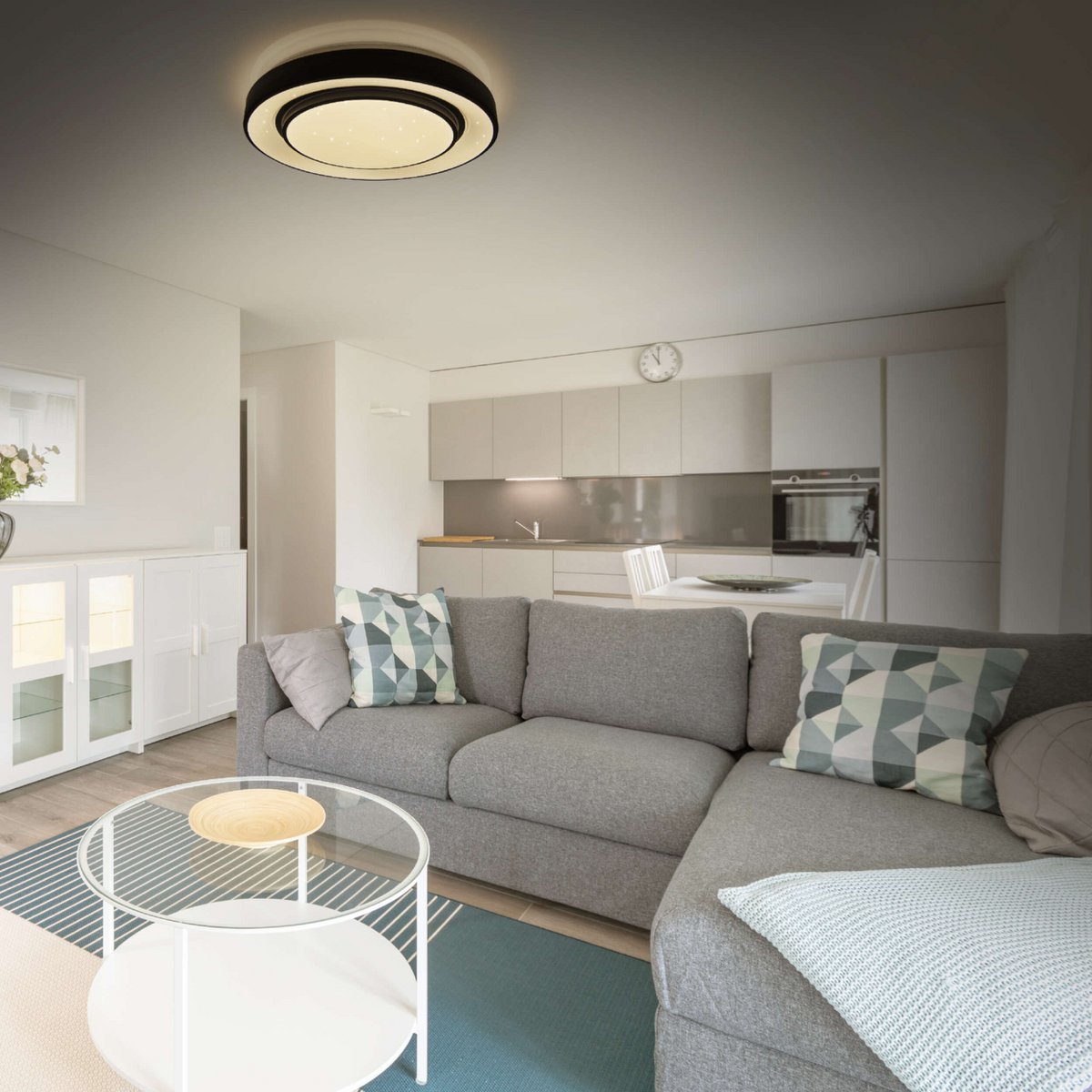 LED -plafondlamp "Monterey" Ø 37,5 cm, vele functies, gemaakt van metaal en plastic in het zwart, met geïntegreerde LED's, verlichting voor woonkamers, gang of kantoor