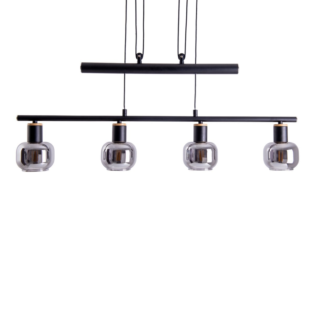 4 hanger lamp "fumoso", hanglamphoogte verstelbaar gemaakt van metaal en rookglas in zwart, met E14 -aansluiting, voor eetkamer, woonkamer, gang of kantoor, 78 x 10 cm