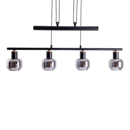 4 hanger lamp "fumoso", hanglamphoogte verstelbaar gemaakt van metaal en rookglas in zwart, met E14 -aansluiting, voor eetkamer, woonkamer, gang of kantoor, 78 x 10 cm