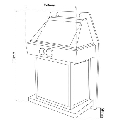2 Set Solar Wall Lamp "Mira" ca. 17 cm hoog, gemaakt van zwart weerbestendig plastic, geïntegreerde LED in warm wit, inclusief bewegingsdetector en schemeringsensor