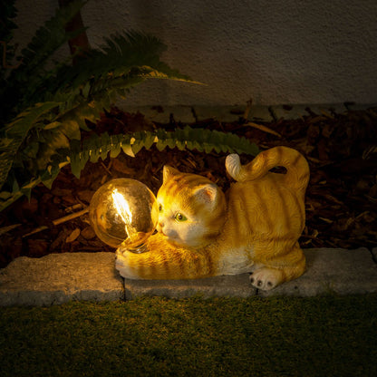 LED Solar Outdoor Lamp "Cat" 25 cm lange decoratie gemaakt van bruin plastic met geïntegreerde LED's