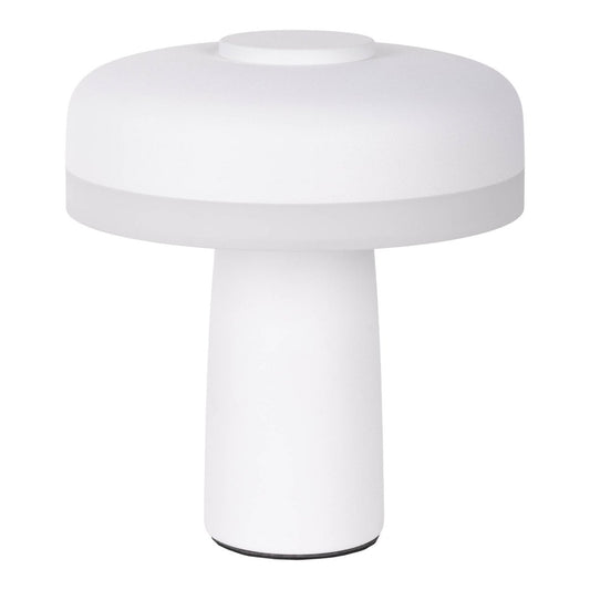 Draadloos tafellicht "Pilu", 16,5 cm hoog, boven Ø van 15 cm, metaal in wit, wit plastic, geïntegreerde LED's, 280 lumen, dimpelbaar door aanraaksensor, warm wit wit