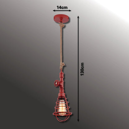 Hanger lamp "regia", rood metaal, henneptouw, E27 -versie, verlichting voor woonkamer, jeugdruimte of kantoor