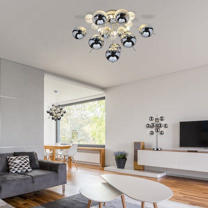 Plafondlamp "explosie" chroom gemaakt van metaal en glas, G9 -versies, plafondlamp voor eetkamer, woonkamer, gang of kantoor, Ø57 cm