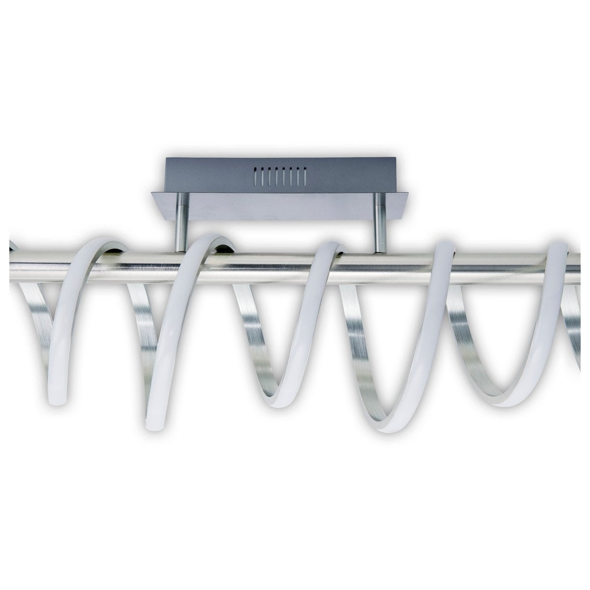 LED -plafondlamp "Belleza", moderne metalen plafondlamp en plastic in nikkel mat en wit, met stevig gebouwd -in LED's, 100 cm lang. De ideale verlichting voor woonkamer, eetkamer of keuken.