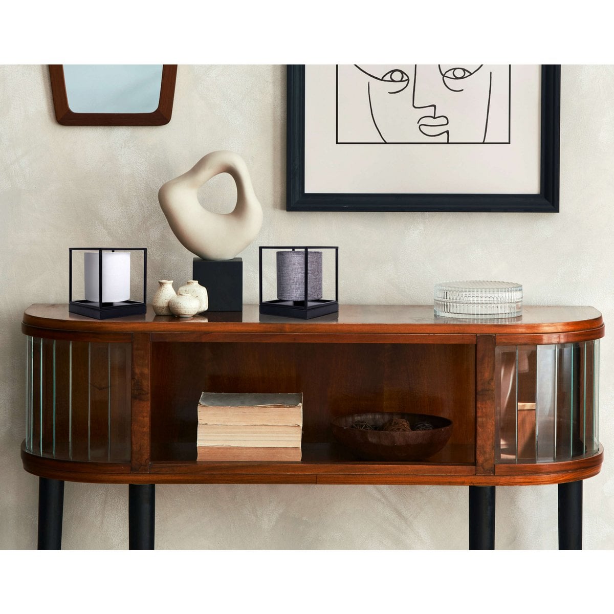 Tafellicht "Beta" grijs gemaakt van metaal met stofscherm in grijs, met E14 -aansluiting, lamp voor woonkamer, eetkamer, gang en kantoor, 15 x 15 x 17 cm