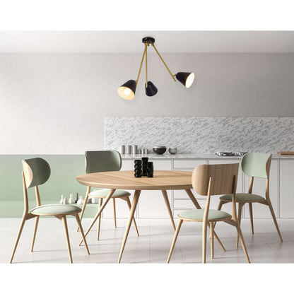 3-zits plafondlicht "Triton" gemaakt van black metal met E27-versie, verlichting voor woonkamer, eettafel of kantoor