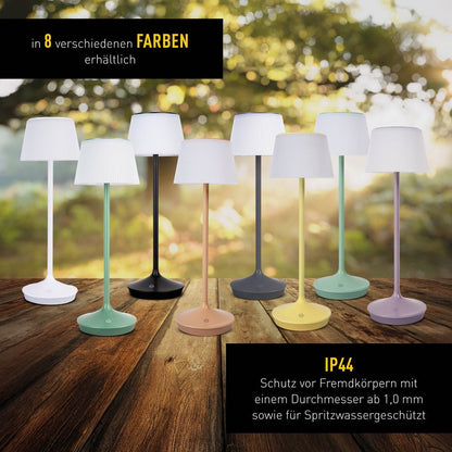 Zonne -batterijlamp "EMMI" 38 cm hoog, paraplu Ø 13 cm, metaal in bramen en wit plastic, voor de buitenruimte, dimable CCT.