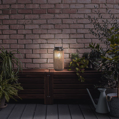 LED ZONNELIJKE LICHT "KORBINIAN" voor tuin en terras, decoratieve lamp gemaakt van metaal met jutespanning in de natuur, LED's stevig geïnstalleerd zonnelamp voor buiten 29 x 13 cm