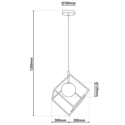 Hanger lamp "cadre", hanglamp retro gemaakt van metaal en glas in zwart en wit met een G9 -aansluiting, 30 cm zijlengte, voor woonkamer en kantoor.