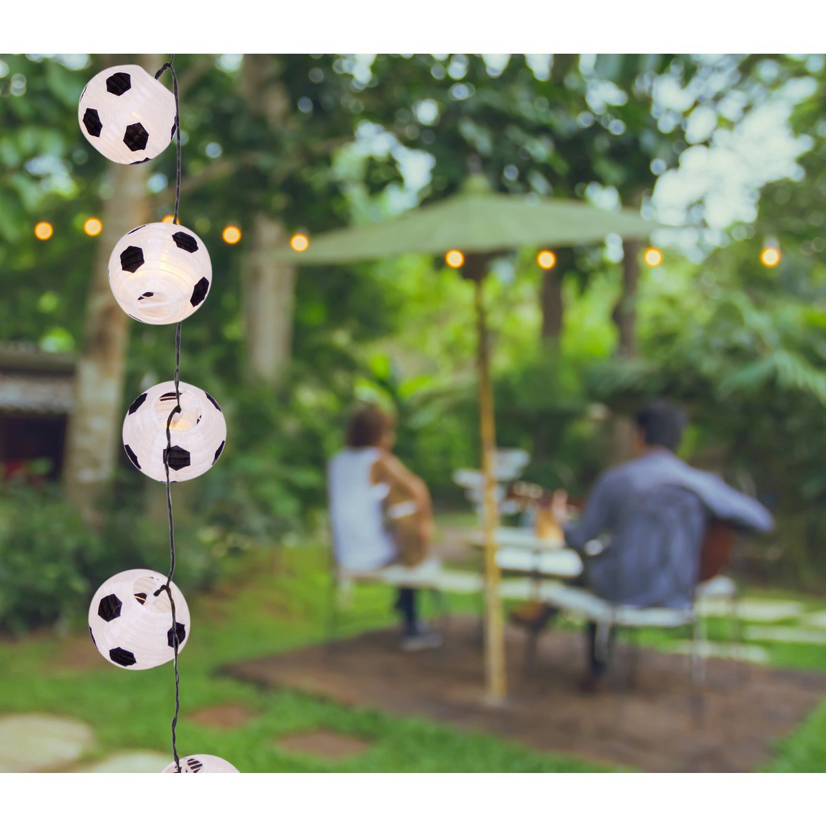 LED Solar Light Chain Textile 20 "Football", voor buiten, lichte kettingmetaal, plastic en textiel in zwart, met geïntegreerde LED