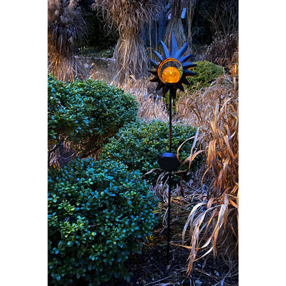 LED Solar Skeer "Sun" 93,5 cm, voor buiten, metaal en glazen aarde spies in het zwart, met geïntegreerde LED